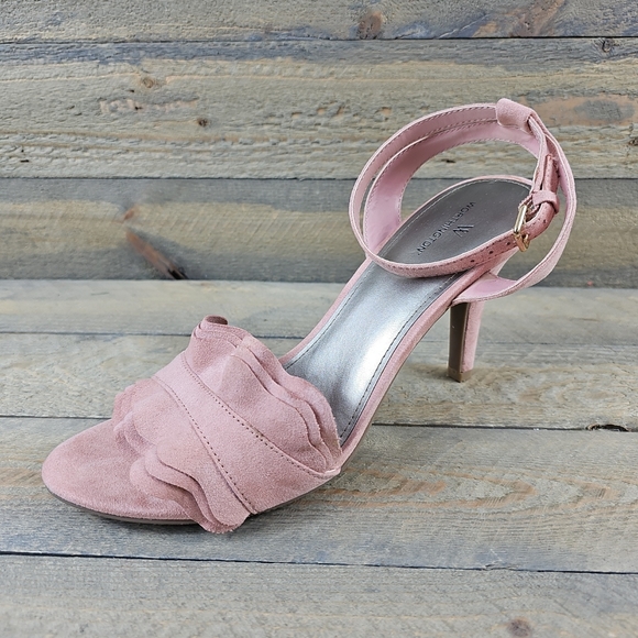 Women's Worthington Chandler Fashion Shoes Ruffled Pink Open Toe Heeled - Picture 3 of 9